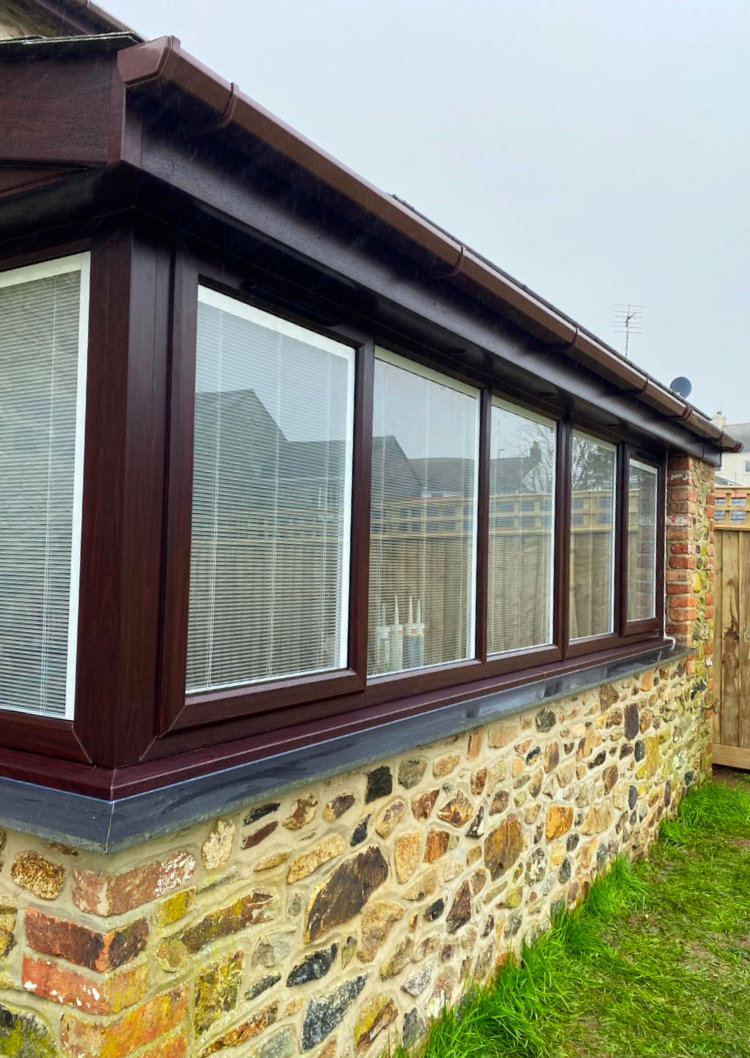 Rosewood uPVC frames including white integral blinds_altered