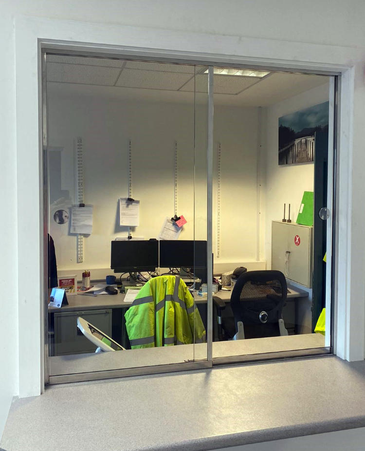 Sliding glass internal office screen
